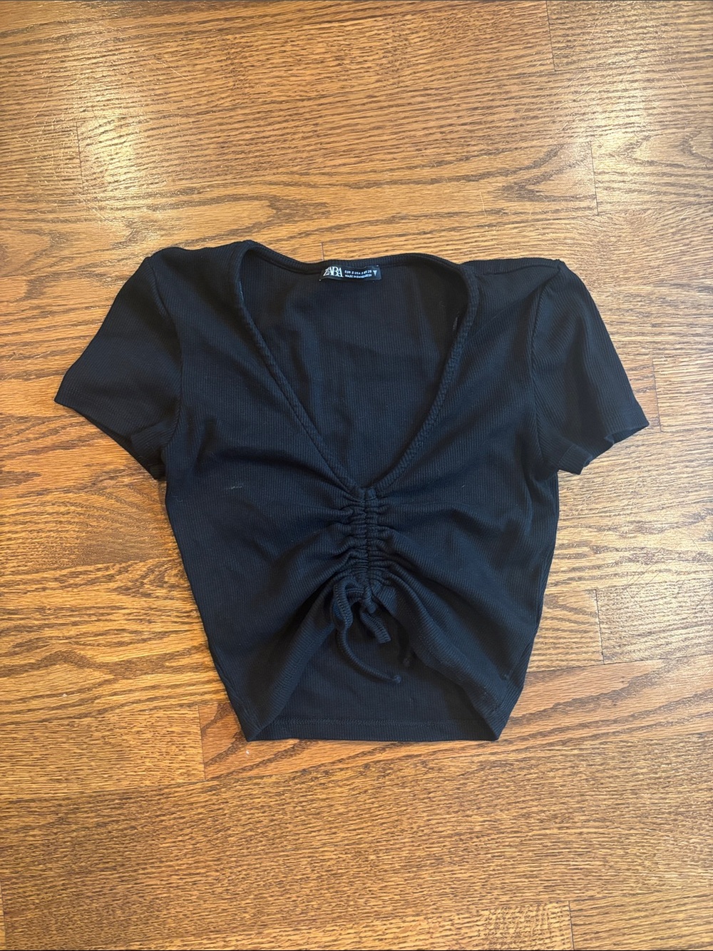 Zara Black Ruched V-Neck Crop Top